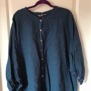Plus Size 3X Navy Linen Blouse